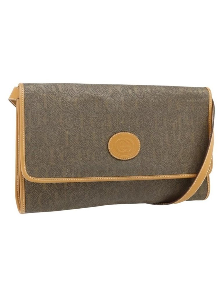 Authentic Gucci Shoulder Bag Pvc Leather Beige Gold 004 112 0289